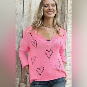Wooden Ships Pink Heart Sweater